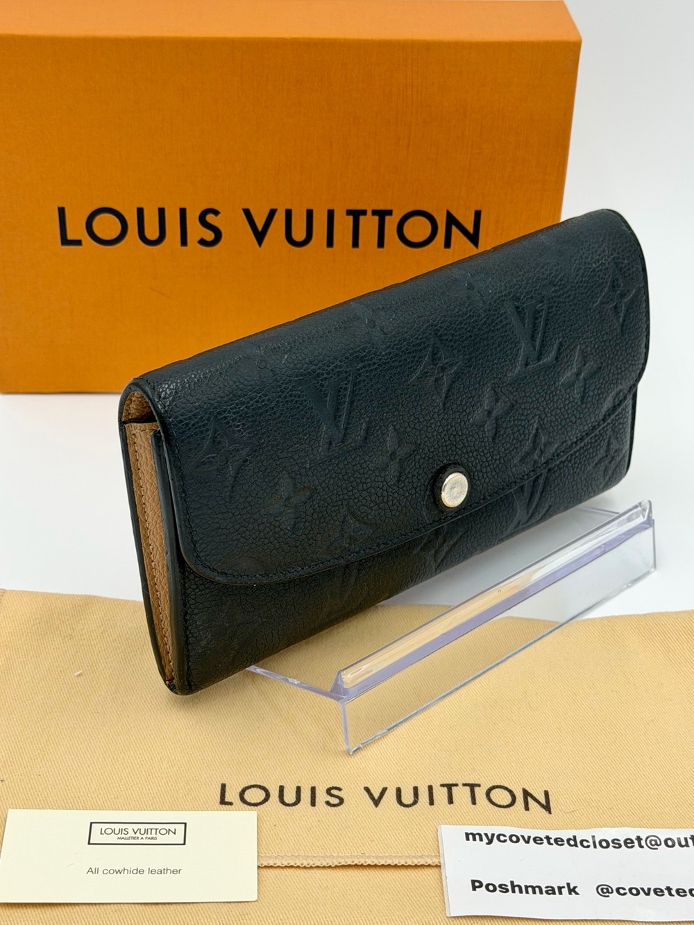 🖤Louis Vuitton Empriente Emilie Black Long Wallet w/ Tan Interior Full Set /COA
